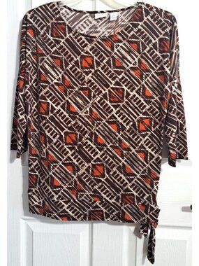 Chico's 1 (M, 8) multicolor 3/4 sleeve boatneck side tie Geometric Print Slinky